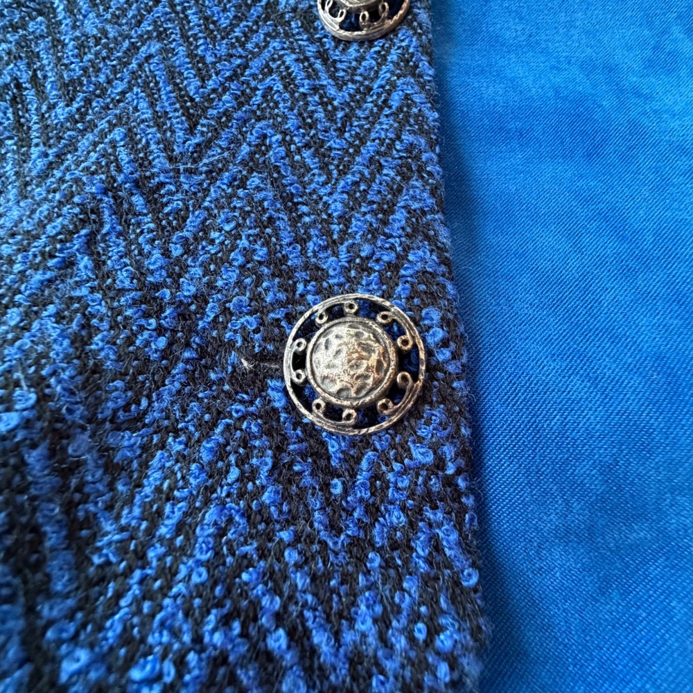Sisko VTG Blue Black Patchwork Embroidered Button Front Vest Ornate Buttons S - Picture 7 of 10